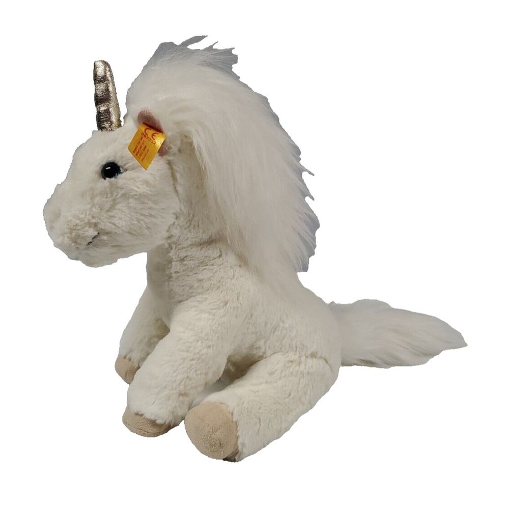 Steiff Soft Cuddly Friends Floppy Unica Unicorn Beanbag Plush White 10 Inch